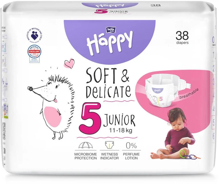 Підгузки дитячі одноразові HAPPY BELLA BABY junior.( вага 11-18 кг, 38 шт.)